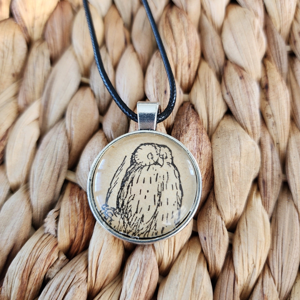 Owl Upcycled 1970s Winnie the Pooh Book Page Illustration Pendant Necklace